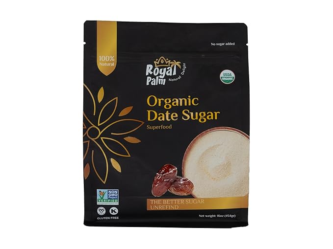Royal Palm Organic Date Sugar | Premium Natural Sweetener | Ideal Baking Sugar Substitute | High-Fiber Vegan & Paleo Alternative | Gluten-Free & Kosher | Non-GMO | 16oz Pack
