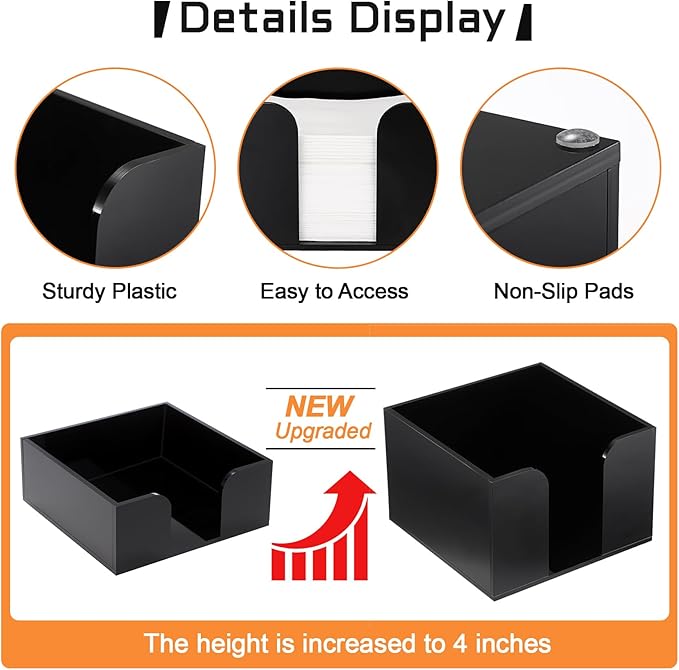 Sumnacon Square Acrylic Napkin Holder - Stylish Black Cocktail Napkin Holders for Table Countertop Kitchen, Decorative Napkin Dispenser Tray for Wedding Party Restaurant Office Hotel, 4 Inch Height