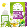 LOOMICA Organic Jasmine Green Tea Bags, Organic Green Tea with Jasmine Flowers, Refreshing & Aromatic, Floral Infusion for Relaxation, No Sugar Added, 20 Counts