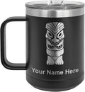LaserGram 15oz Vacuum Insulated Coffee Mug, Tiki Statue, Personalized Engraving Included (Black)