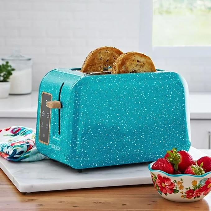 Pioneer Woman Digital 2-Slice Toaster, Speckle – 6 Shade Settings, LED Display, Extra-Wide Slots (Teal Speckle)