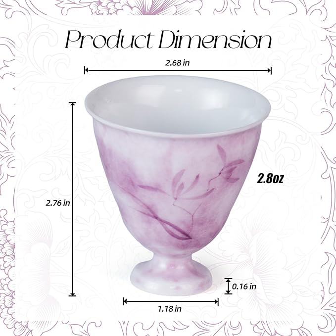 KAMMAK Ceramic Tea Cups Small, Cute Vintage Coffee Cup Set of 2, Porcelain Teacups Espresso Mug, 2.8oz Hand Painted Chinese Afternoon Tea Party Mugs, Birthday Gift for Women Men, Youlan Flower