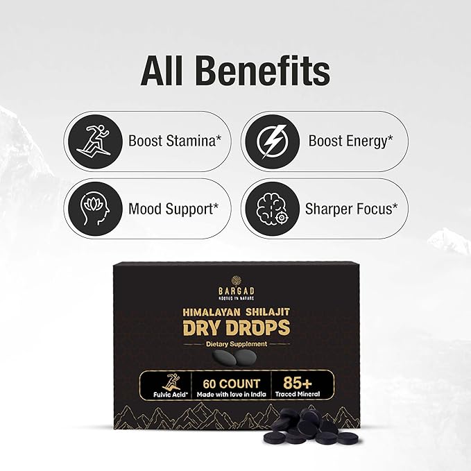 Shilajit Dry Drops | Natural Energy & Stamina | 100% Authentic Himalayan Shilajit Resin in Dry Form | Supports Vitality, Focus & Detox | No Additives or Fillers | 60 Count