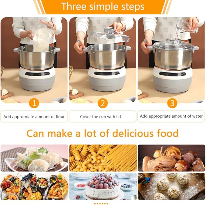 Electric Dough Maker Machine with Fermentation Function, 7L Large Capacity Household Dough Mixer, 304 Stainless Steel, Microcomputer Timing, Front Touch Panel, Gray,7L