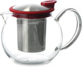 FORLIFE Bola Glass Teapot with Basket Infuser, 25oz./750ml., Red