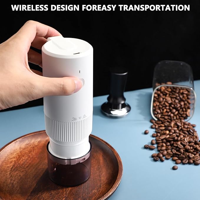 Electric Coffee Grinder Automatic Conical Burr Coffee Grinder with Precise Adjustable Settings, Portable Coffee Grinders for Travel (White)