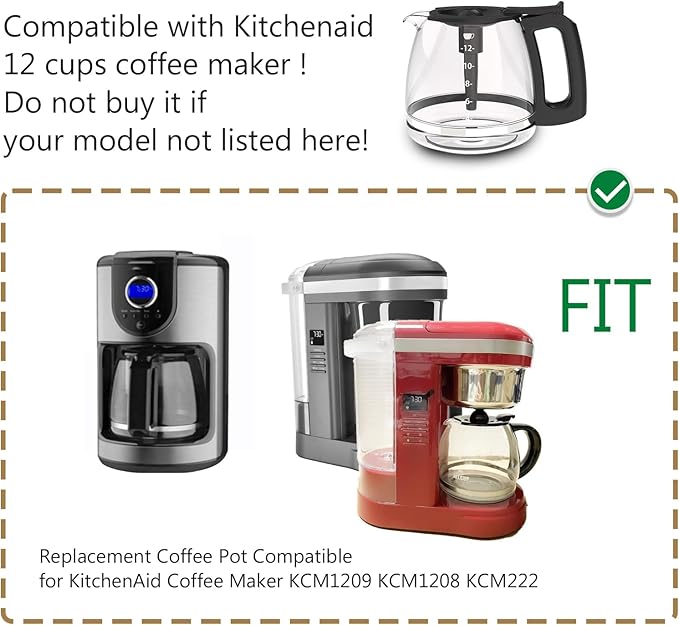 Replacement Coffee Pot Compatible for KitchenAid Coffee Maker KCM1209 KCM1208 KCM222