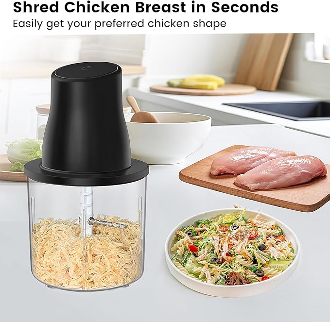 Electric Chicken Shredder, Automatic Food Chopper with Chicken Breast Shredder & Meat Grinder, 2 Sets of Blades for Chicken/Pork/fish/Vegetable/Baby Food (Black)