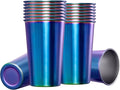 MEWAY 16 Pack 16oz Stainless Steel Pint Cup,Healthy Unbreakable and Stackable,Metal Drinking Glasses，Beer Glasses（Rainbow）