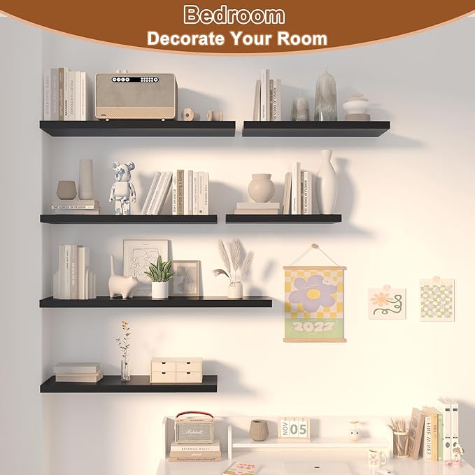 12 Inch Deep Floating Shelves for Wall 3 Pack Floating Shelfs Large Storage Space Wall Decor Display Shelf for Bathroom Living Room Bedroom Kitchen 30" W x 12" D x 1.2" H Black