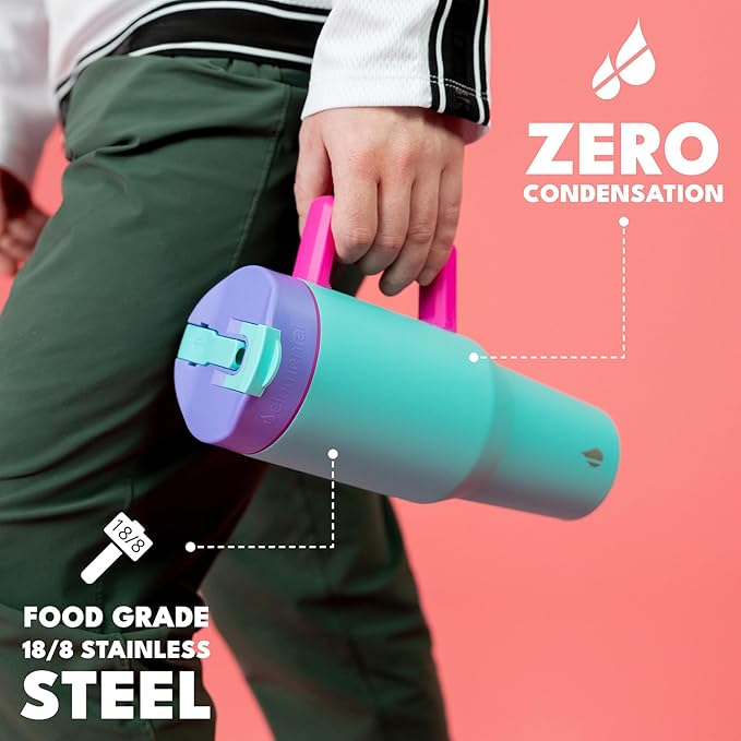 Elemental 32 oz 100% Leak Proof Tumbler with Handle & Straw - Stainless Steel Double Wall Insulated Tumbler for Hot and Cold Beverages - Travel Coffee Mug with Sip & Straw Lid - Blue Tie Dye