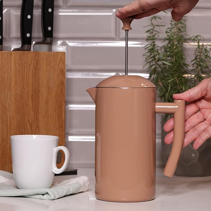 Frieling Double-Walled Stainless Steel French Press Coffee Maker - Sandstone 34 fl oz - Camping & Insulated French Press Coffee Pot