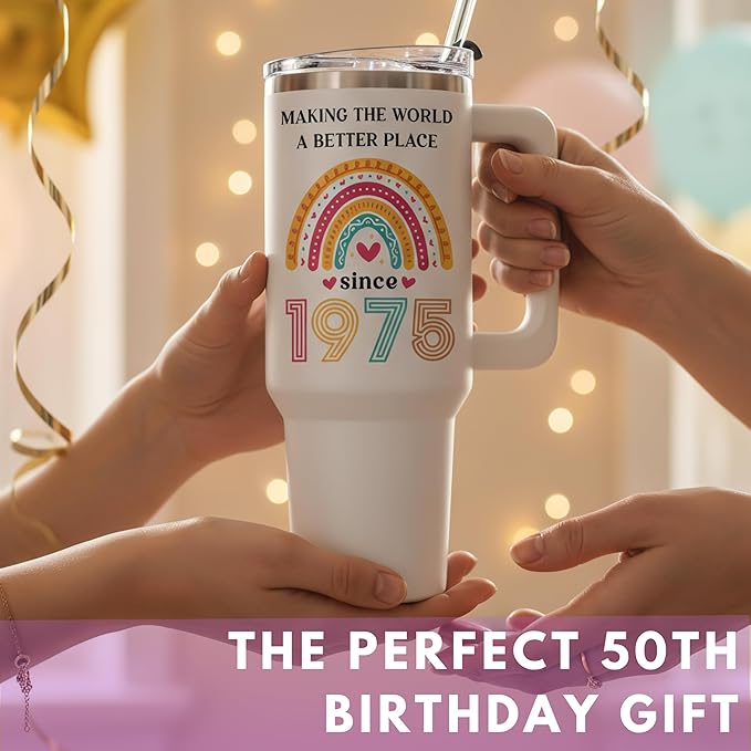50th Birthday Gifts For Her, Woman, 1975 Birthday Gift For Women, 50 And Fabulous Gift, Cool Present For 50 Year Old Female, Fifty Years Old Gifts For Lady, Turning 50, 50th Tumbler 40oz