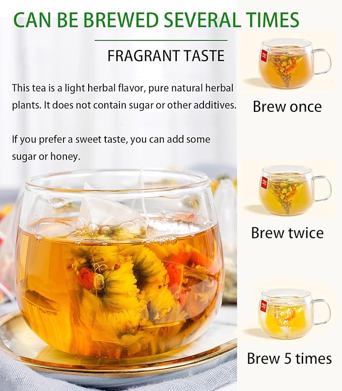 15 Bgas Goji Berry Chrysanthemum Tea for Liver Health, Dandelion Wolfberry Tea Bags, Chinese Health Herbal Tea, Include Cassia Seed, Licorice, Orange Peel, Gardenia, Tea Loose Leaf(1Box,15 Bags)