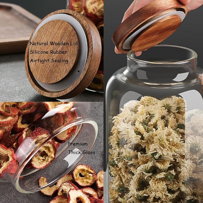 40 oz Bath Salts Glass Jar with Wooden Lid and Scoop,Bathroom Decor Container,Airtight Storage Bathtub Accessories for Women