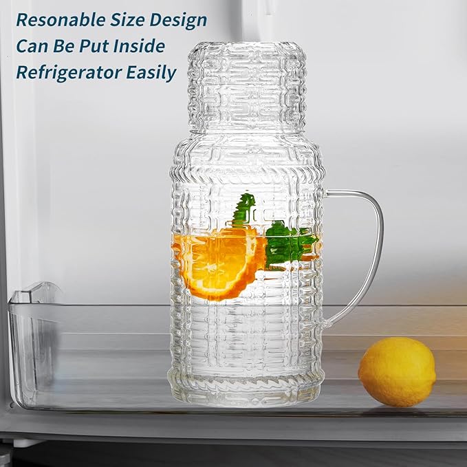68OZ Glass Pitcher with Lid and Spout, Water Jug, 2000ml Carafe for Hot/Cold Water, Large Iced Tea Pitcher for Coffee, Juice and Homemade Beverage (Textured)