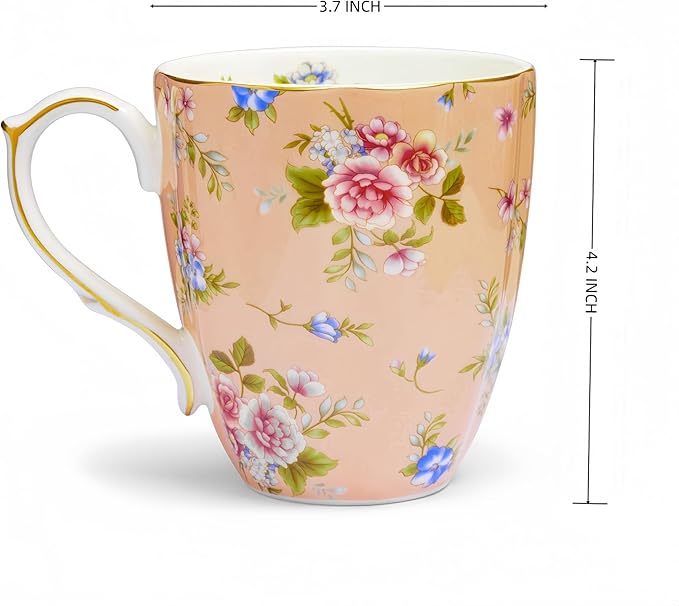 13oz Bone China Floral Mug with Gold Bone China Coffee Mugs Bone Teacup Christmas Mugs Birthday Gifts for Women Mom Friends Coworker