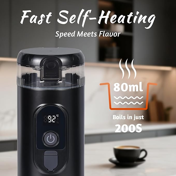 Portable Coffee maker, Electric Travel Espresso Machine with Self-Heating & USB-C, 20Bar High Pressure, Compatible with Coffee Capsules & Grounds（NS&DG） for Camping, RV, Office, Car