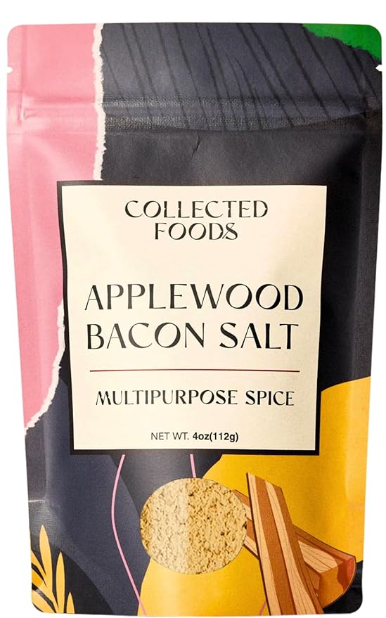 Collected Foods Premium Applewood Smoked Bacon Salt Seasoning – All-Natural, Gluten-Free, Vegan, Non-GMO | Flavored Salt for Chicken, Steak, Eggs, Vegetables, Soups & More – 4oz