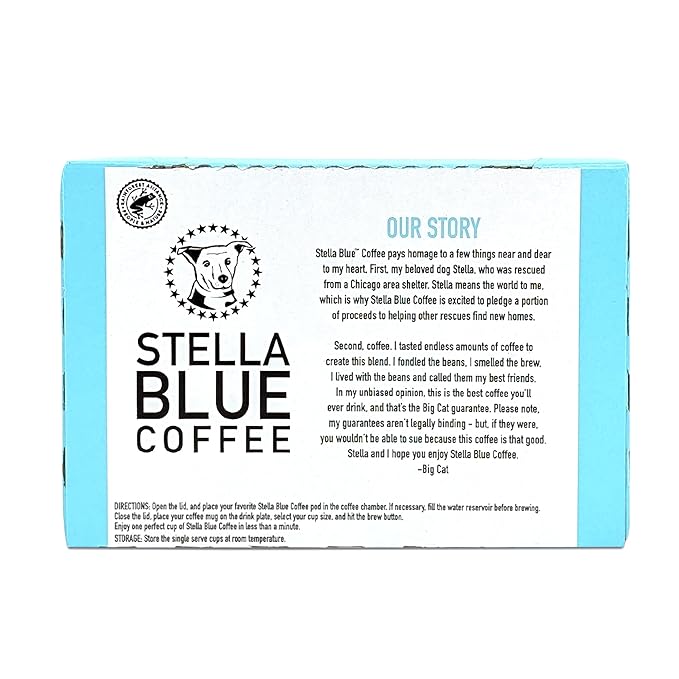 Stella Blue Coffee Pods, Positive Vibes Blend, Light Roast Vanilla, Fruity Notes 100% Arabica Beans, Ethically Sourced from Central and South America, 12 Recyclable K Cup Compatible Pods