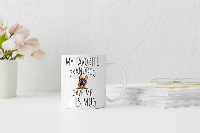 QASHWEY German Shepherd Dog Grandma Gifts Mug, Funny German Shepherd Dog Lover Owner Coffee Mug Tea Cup Gifts for Grandma Grandpa, My Favorite Granddog Gave Me This Mug Coffee Cups Ceramic 11oz