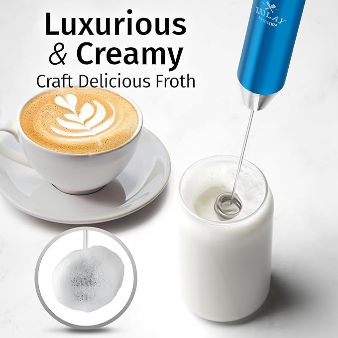 Zulay Kitchen Lux Electric Milk Frother Rechargeable Handheld - Powerful 2-Speed Motor, Waterproof, 2000mAh Battery - Lux Coffee Frother for Protein Powder, Drink Mixer Wand & Matcha Mixer