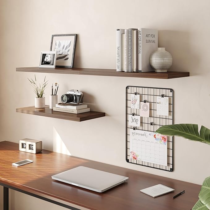 Wall Shelf Set of 3, Walnut Floating Shelves 24 in W x 10 in D x 1 in H, Wooden Floating Wall Shelf with Invisible Brackets for Living Room/Bedroom/Bathroom/Kitchen Storage and Decor