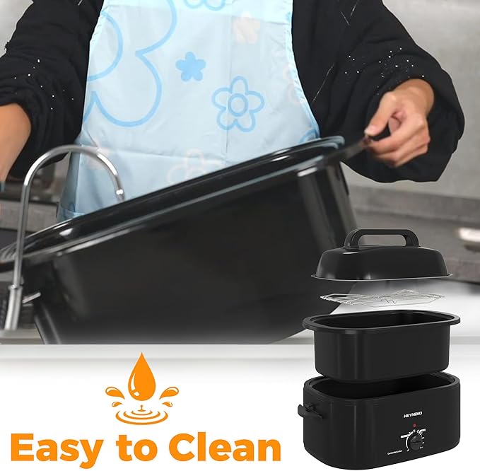 24 Quart Electric Roaster Oven with Visible & Self-Basting Lid, Large Turkey Roaster with Defrost Warm Function, Adjustable Temperature, Removable Pan Rack, Stainless Steel