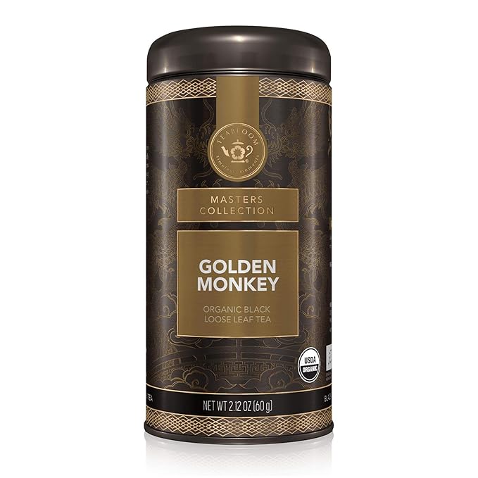 Teabloom Organic Golden Monkey Loose Leaf Tea, USDA Certified Organic Black Tea, Lingering Aroma with Smooth and Malty Flavor, 2.12 Ounce Loose Leaf Tea Canister Makes 35-50 Cups