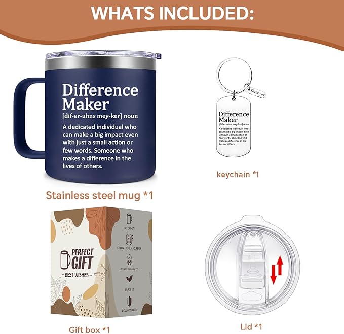 Fufendio Thank You Gifts for Men - Difference Maker Mug 14oz for Employee - Christmas, Birthday Gift for Men - Appreciation Gifts for Coworker, Teacher, Boss, Friend