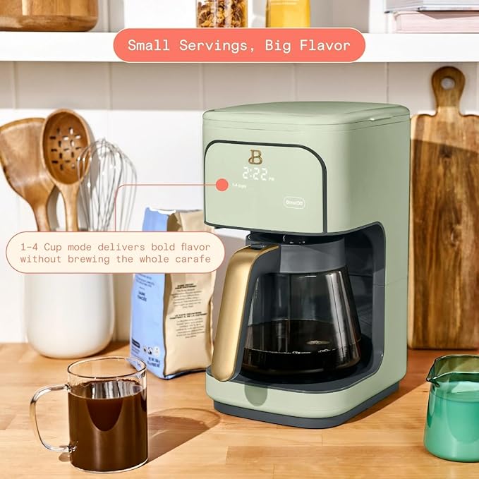 Beautiful 12 Cup Programmable Coffee Maker, Drip Coffee Machine with Glass Carafe, Automatic Brew Strength Control, Espresso Maker Function, Compact Espresso Machine (Sage Green)