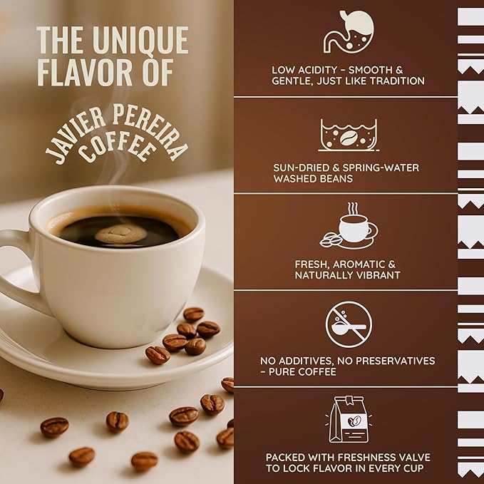 Javier Pereira Coffee - Good Allure Colombian Specialty Coffee – 100% Arabica – Medium Roast – Certified Café de Colombia – Whole Bean – with white chocolate notes - 17.6 Oz