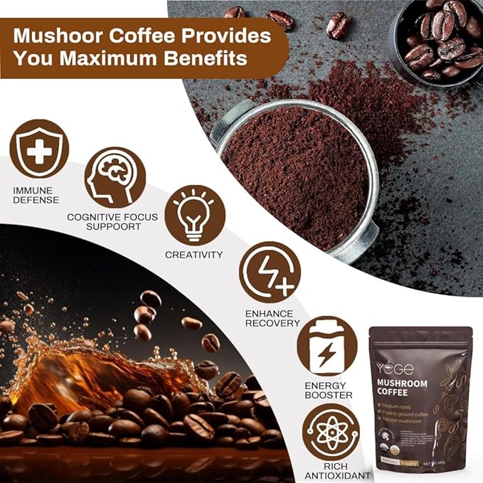 Mushroom Coffee, Instant Mushroom Coffee with Cordyceps, Reish, King Trumpet, Shitake, Turkey Tail, Lions Mane for Energy, Focus, Positive Mood & Immune Support (30 Servings)
