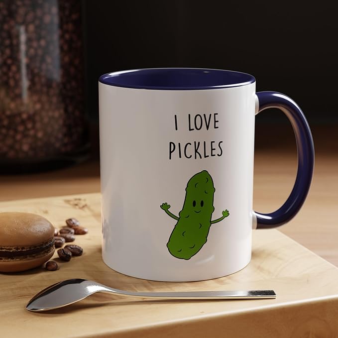 Cute Pickle Lovers Coffee Mug - I Love Pickles, Black Accent Mug, Funny Gift for Veggies Fans, Kitchen Decor, Unique Ceramic