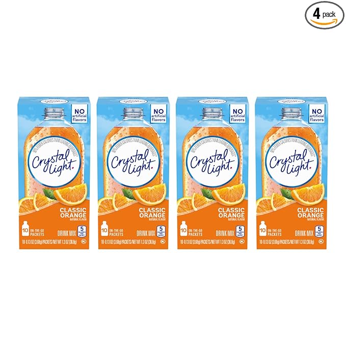 Crystal Light On The Go Classic Orange, 10-Count Boxes (Pack of 4)
