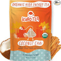 High Caffeine Tea (155 mg) - Kubo Tea: Organic Coconut Chai Black Tea Bags for Clean Energy & Focus | Healthy Coffee Substitute | Spiced Caffeine Blend | 20 Ct | Compostable Packaging