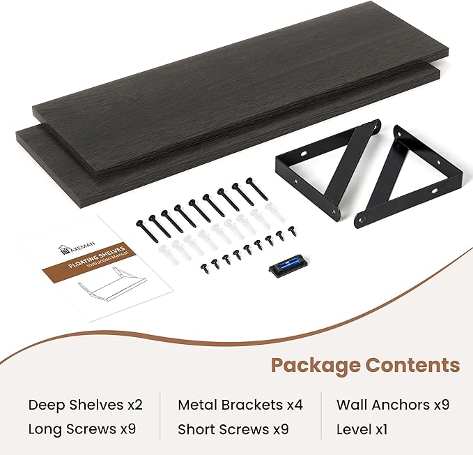 Axeman Black Floating Shelves for Wall | 24 Inch Floating Shelves Set of 2 | 24W x 8D Rustic Wood Shelves for Bathroom Kitchen Living Room | Bookshelf Display Shelves - Black