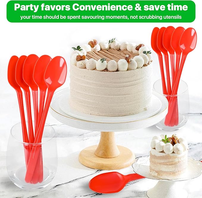 9" Plastic Spoons, Heavy Duty Disposable Spoons, Long Handle Spoon, Plastic Cutlery for Cocktail Stirring Dessert Milkshakes Ice Cream Tea and Floats (96 Pack)