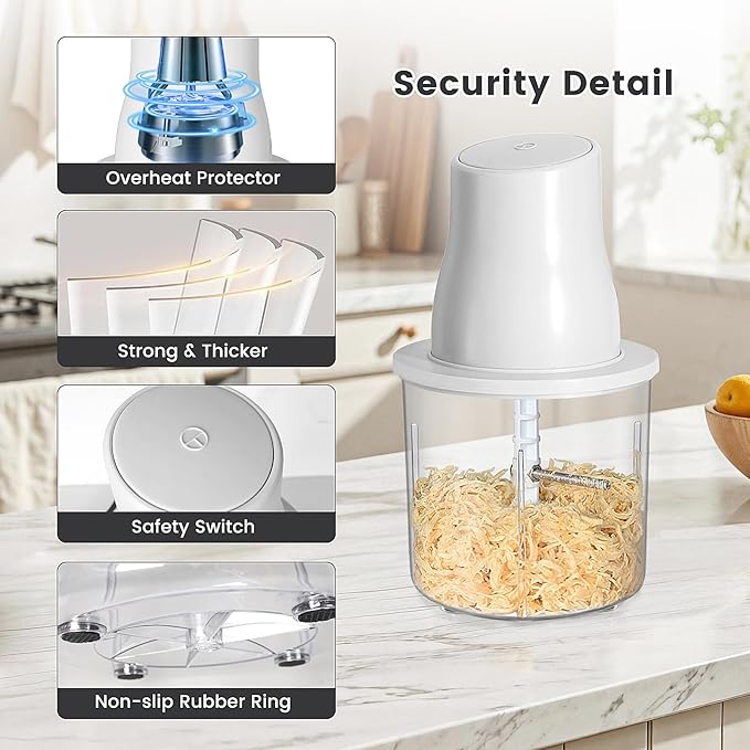 Electric Chicken Shredder, Automatic Food Chopper with Chicken Breast Shredder & Meat Grinder, 2 Sets of Blades for Chicken/Pork/fish/Vegetable/Baby Food (White)