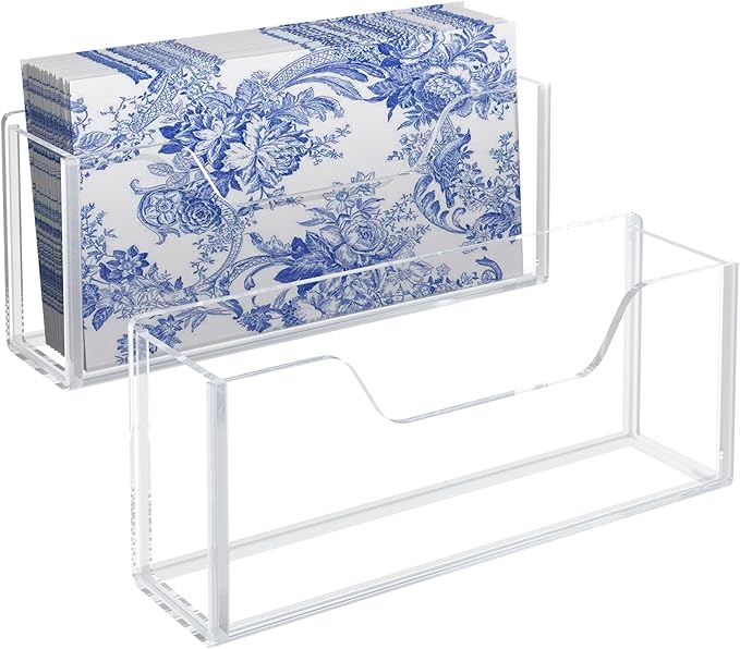 Acrylic Guest Towel Napkin Holder for Table, 2pcs Clear Disposable Hand Towel Holder for Bathroom, Washbasin Side Waterproof Tissue Dispenser for Home, Kitchen, Restaurant and Hotel