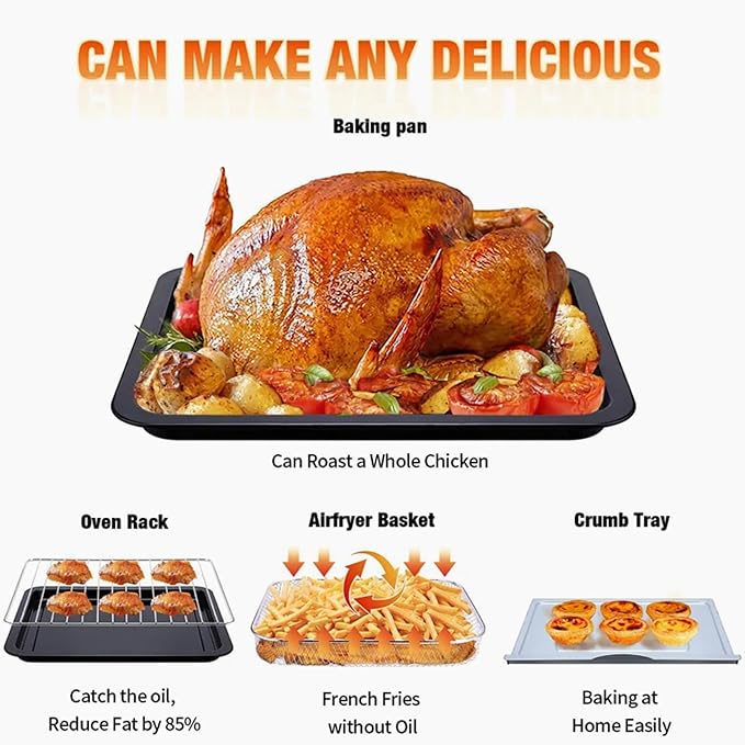 PlumChef 13 Quart 4 Slices Air Fryer Convection Toaster Oven, 1500W, Multifunction Oven for Air Fryer, Gril, Defrost, Bake, Time and Temperature Controls(Black)