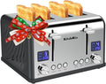 Toaster 4 Slice, Bagel Stainless Toaster with LCD Timer, Extra Wide Slots, Dual Screen, Removal Crumb Tray (Gray)