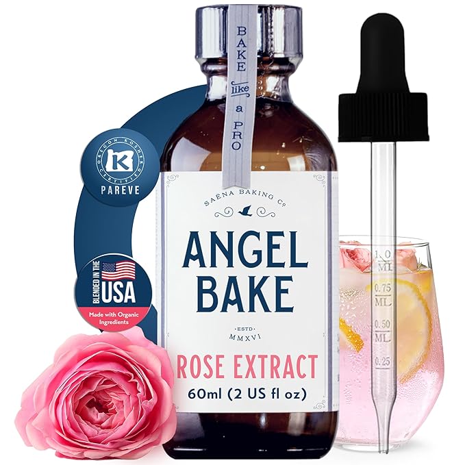 Pure Bulgarian Rose Extract for Baking & Mixology - 100 Servings Culinary Grade Rose Essence and Flavoring - Kosher, Keto Friendly, Vegan, Gluten-Free for Desserts, Beverages & Recipes (2 Oz Extract with Latex-Free Dropper)