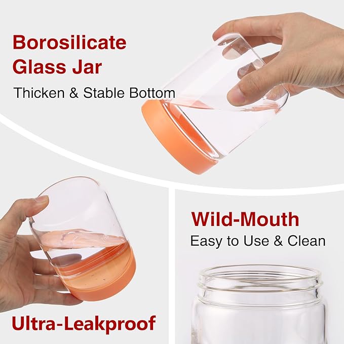16oz Borosilicate Glass Jars with Lids - Freezer to Oven Safe (-4°F to 446°F), Airtight Meal Prep Containers for Overnight Oats, Snacks, Coffee, Microwave & Dishwasher Safe (4pack)