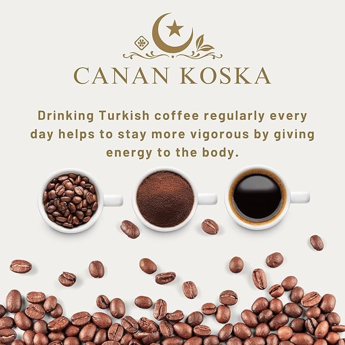 Canan Koska Turkish Coffee Medium Roast Ground Coffee 100% Arabica, Finely Ground for Rich Flavor and Smooth Texture, Ideal for Traditional Brewing in a Cezve - 3.5 Ounce (100g) - Pack Of 3