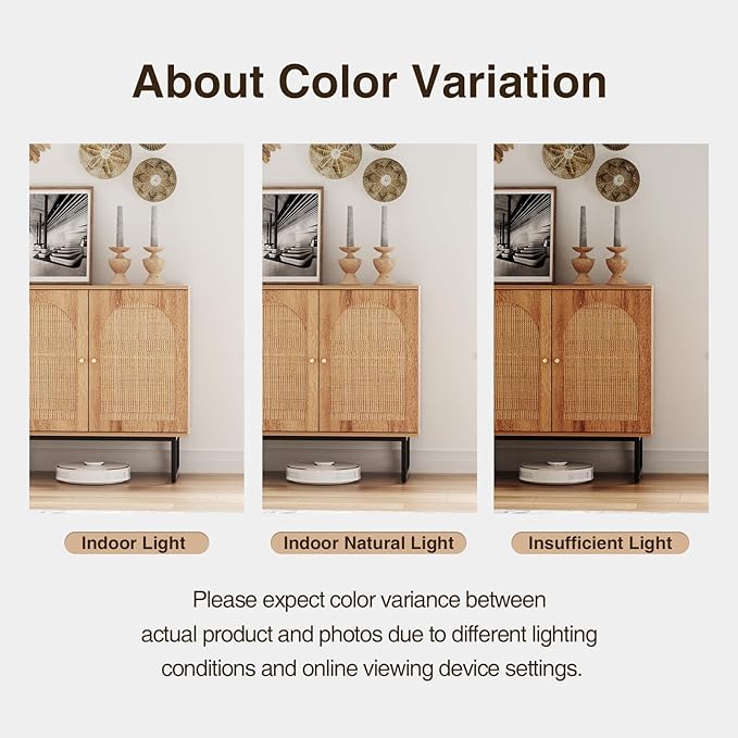 Storage Cabinet with 2 Arched Rattan Doors, Natural Style Rattan Sideboard Buffet Cabinet with Storage, Boho Entryway Table for Living/Dining Room, Kitchen, Hallway