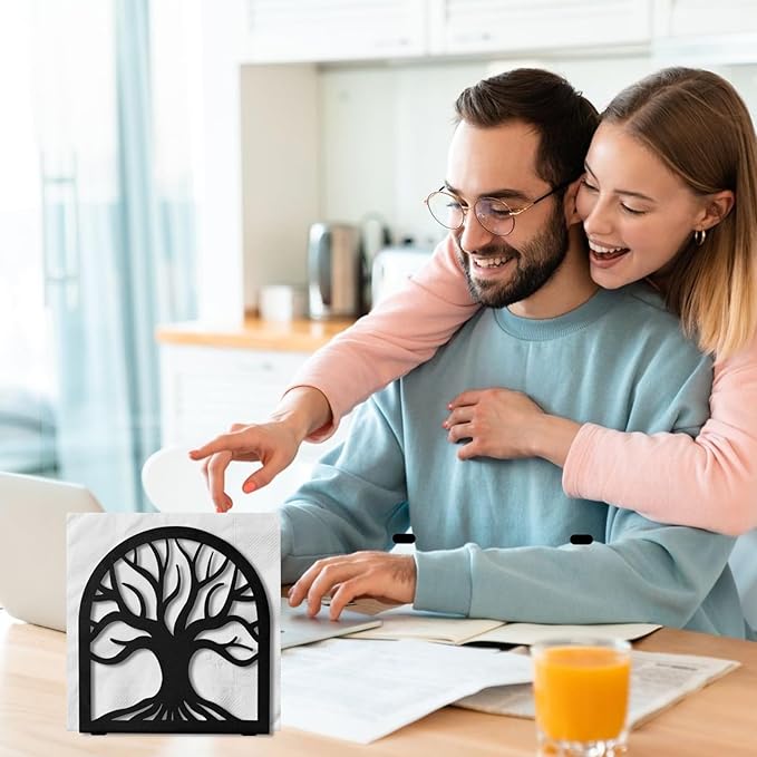 2 Pcs Tree of Life Napkin Holder for Table, Black Metal Napkin Holders for Paper Napkins, Kitchen, Dining Table, Counter Top Decoration