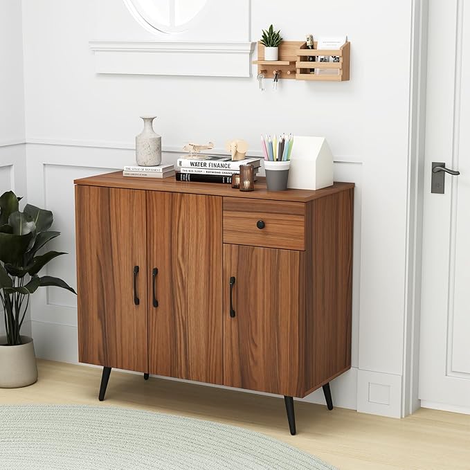Buffet Cabinet with Storage, Sideboard Cabinet with Drawers, Kitchen Storage Cabinet w/Doors & Shelves, Farmhouse Buffet Table, Bar Cabinet for Kitchen, Dining Living Room, Entryway (3 Doors)