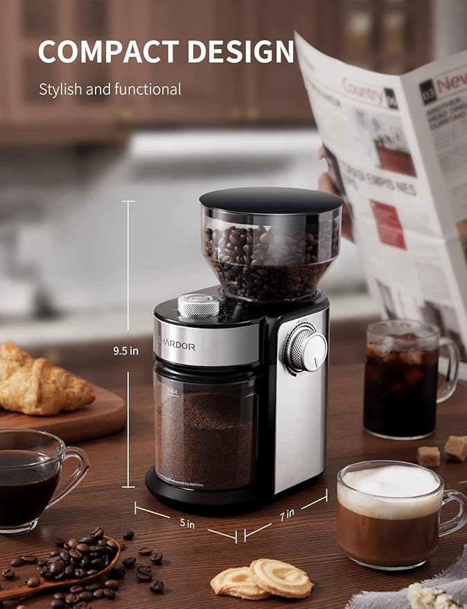 SHARDOR Burr Coffee Bean Grinder Electric, Adjustable Burr Mill with 16 Precise Grind Setting for 2-14 Cup, Silver