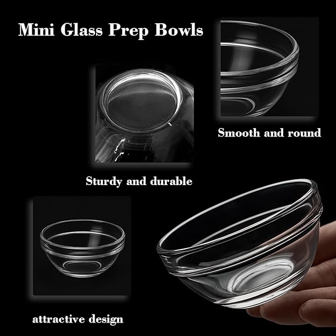 12 Pack Small Glass Bowls Mini Glass Prep Bowls - 1.5oz Small Ramekins for Condiments,clear glass ingredient bowls,Dipping Sauces, Kitchen multipurpose mini seasoning dishes